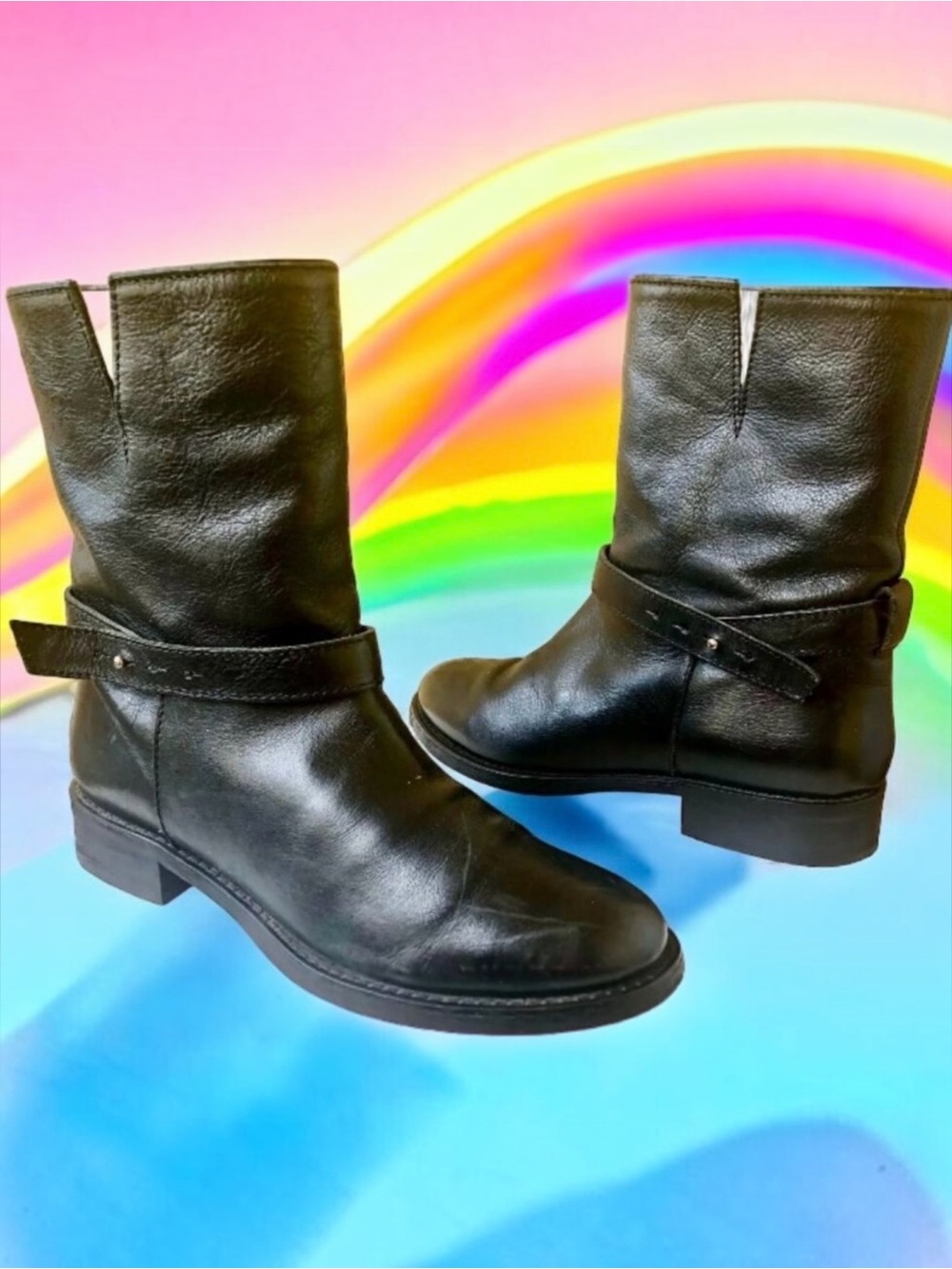 Madewell Mid Calf Ankle Motorcycle Boot Black Leather Moto Biker Italy Womens 7
